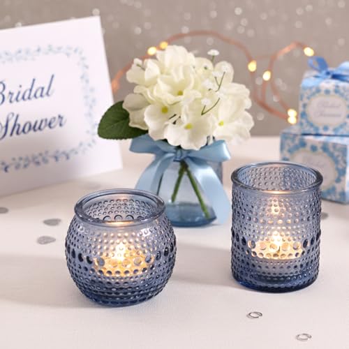 16 Pcs Blue Votive Candle Holders for Bridal Shower Decorations- Assorted Tea Light Candle Holders for Dusty Blue Wedding Decor, Baby Shower Table Centerpieces - color: Blue