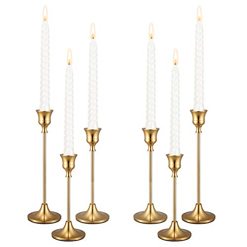 Candle Holders,Set of 6 Candlestick Holders for Taper Candles, Brass Gold Modern Decorative Candle Stick Holder for Table, Mantel, Wedding, Dinning, Housewarming Gift(Candles are not Included) - size: 2 Set