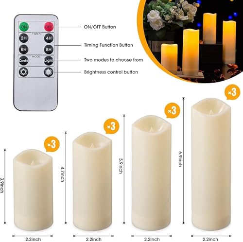CLTNIKET12-Pack LED Flameless Candles(D 2.2''X H 4'' 5'' 6'' 7'') with Remote Control Waterproof Outdoors & Indoors, Battery Candles with Remote Timer, Decorative Remote Led Candles. - color: 1-Ivory-12