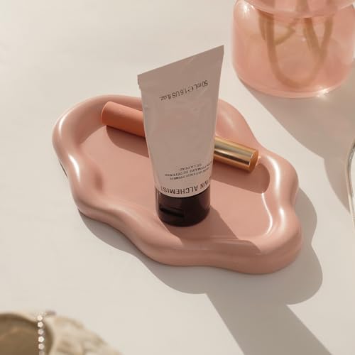 Jewelry Dish Trinket Tray for Women, Ring Dish Holder, Unique Cloud Shape Ceramic Plate Cute Things Vanity Aesthetic Room Decor Mother's Day Birthday (Pink) - color: Pink