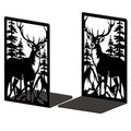 Peacoblue Metal Bookends for Shelves, Modern Decorative Heavy Duty Study Book Ends Stoppers for Office, Desk, Shelf, Room 5.3"x4.3"x7.9" Cast Iron Simple Tall Bookends 1 Pair (Deer and Forest) - style: Deer and Forest
