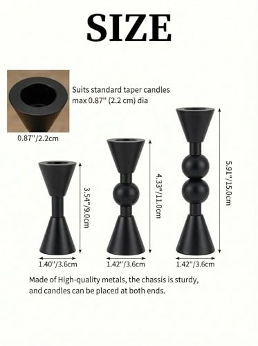 Saoweisi BlackCandlestick Holders, Set of 3 Brass Taper Candle HoldersBrass Taper Candle Holders, Decorative Candle Holder, Suitable for Weddings, Holidays, and Table Decorations, Party - color: Black