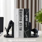 Decorative Bookends Cute Heavy Duty Book Ends, Dog and Cat Playing in The Fence Unique Modern Book Ends Stoppers Holders for Shelves Office, Black, Resin, 7.9" X 6.7"