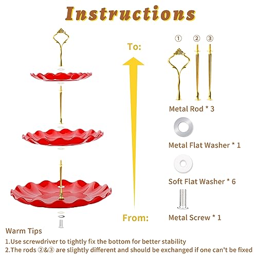 BACUTHY 3 Tier Cupcake Stand Holder, Plastic Cup Cake Stand Tower with Tiered Serving Tray for Cupcakes, Donuts, Fruits and More, Red - color: Red