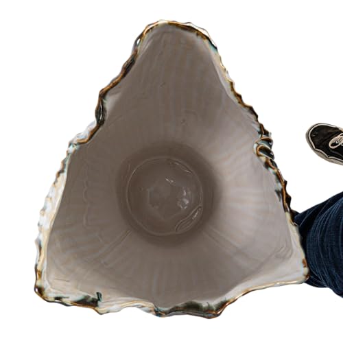 Bloomingville Stoneware Pleated Sculptural Vase with Reactive Glaze, Green and White