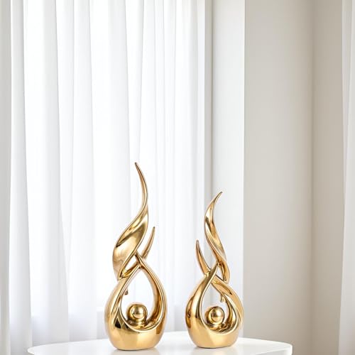 XMGZQ Gold Ceramic Abstract 2 Piece Statue Set,Mid Century Modern Abstract Art Home Decor Statue Mantelpiece on Unique Shelf Decor, TV Cabinet Divider Table top and Dining Table Centerpiece (Gold) - color: Gold