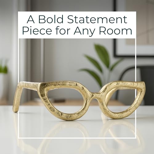 Cateye Glasses Decorative Object – Aluminum Sculpture Modern Home Decor Ornament – Shelf Styling & Coffee Table Decor for Bathroom, Office & Living Room – 7"x3", Gold - color: Gold Cateye