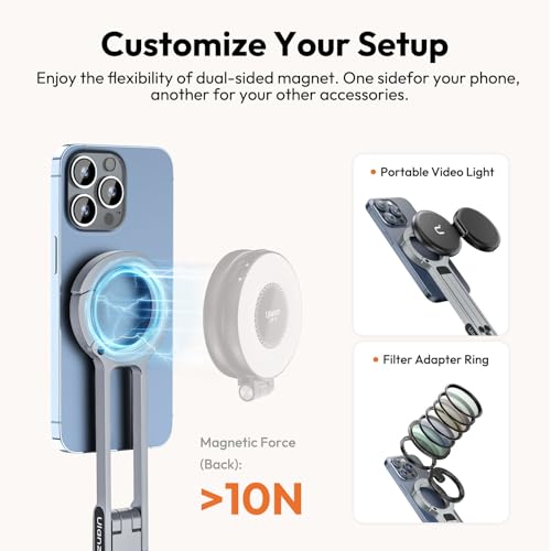 ULANZI MA30 Magnetic Phone Tripod Stand for iPhone - Aluminium Maglock Smartphone Mini Tripod Pocket Cell Phone Stand Strong Magnet Quick Mount Compatible with iPhone 17 16 15 14 13 12 Series, Silver - color: Silver