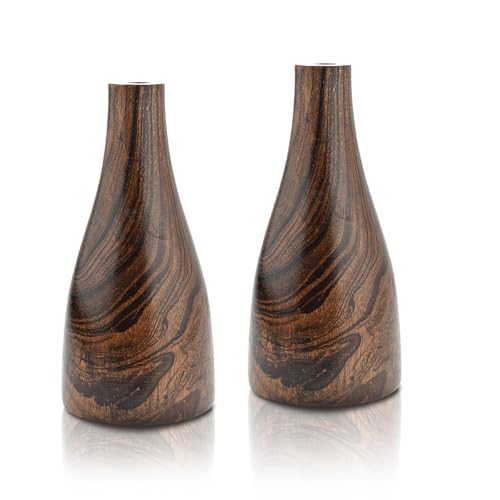 Aeravida Artistic Grain Pattern Natural Mango Tree Wood Flower Set of 2 Vase | Modern Farmhouse Home Décor | Kitchen Bedroom Living Room Home Decoration - size: 2PCS