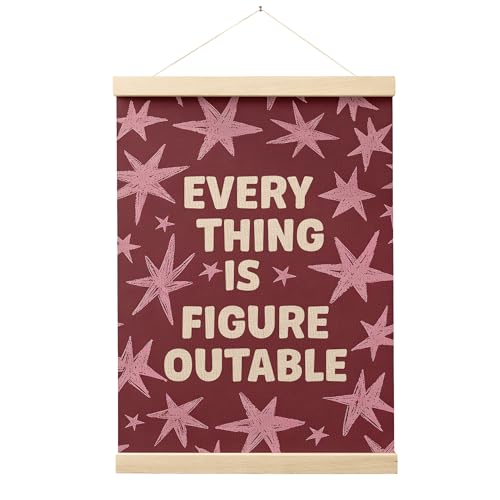 FGFK Everything Is Figureoutable Inspirational Wall Art Poster Hanger Frame, Retro Red and Pink Star Positive Affirmations Canvas Prints Framed Wall Decor for Home Classroom Office, 12x16 Inch - color: Retro Cute Red Star