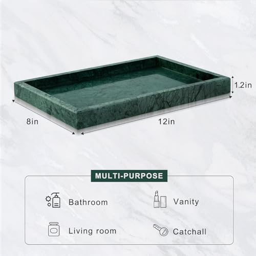 Marble Bathroom Tray for Countertop & Home Decor, Natural Decorative Marble Tray for Jewelry & Perfume Organizer, Luxury Stone Vanity Trays for Dresser, Kitchen Counter, 12" x 8", Green - color: Green