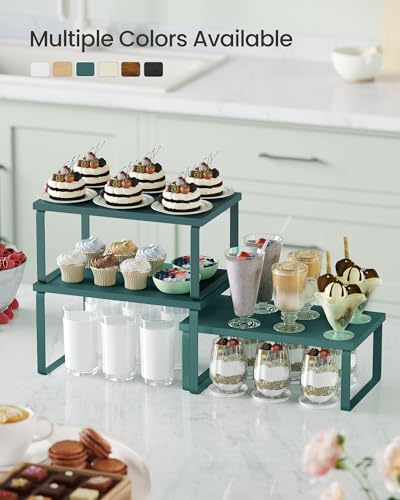 SONGMICS Cabinet Organizer Shelf, Set of 3 Kitchen Counter Shelves, Kitchen Storage, Spice Rack, Stackable, Expandable, Cascade Green UKCS220C01V1 - color: Cascade Green