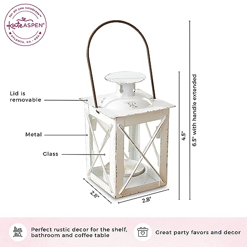 Kate Aspen Rustic Shelf Decor Luminous Vintage Tea Light Votive Candle Holders Metal Mini Decorative Lantern, Distressed White - color: Distressed White - Small, size: 1 Count (Pack of 1)