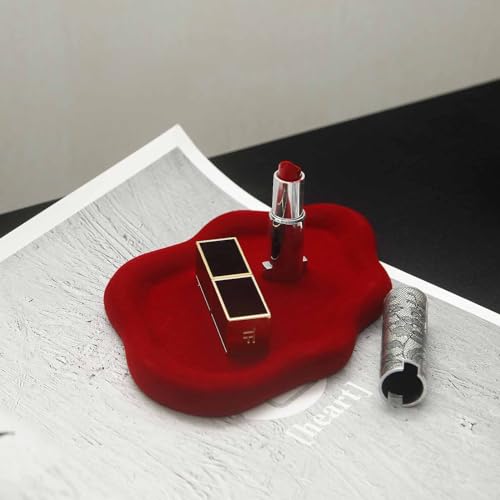 Jewelry Dish Trinket Tray for Women, Ring Dish Holder, Unique Cloud Shape Ceramic Plate Cute Things Vanity Aesthetic Room Decor Mother's Day Birthday (Flocked Scarlett) - color: Flocked Scarlett