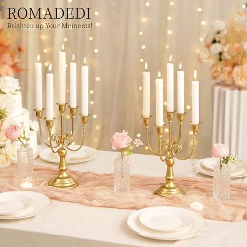 Romadedi Candelabra Gold Candle Holders - 5 Arm 11.8" Wedding Candlestick Holder for Theme Party Table Centerpiece Decor Dining Room Birthday Holiday Christmas, Set of 2 - color: Gold-5 Arm, size: 2pcs