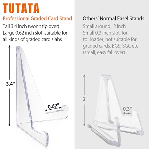 tutata PSA Graded Card Stands, Trading Card Display Stand Mini Easel Holder, Clear Card Stands for BGS, PSA, SGC Baseball Sports Card- 10 Pack