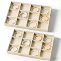 pickpiff Drawer Jewelry Organizer & Display Trays: 2pcs 12grid Velvet Stackable Jewelry Case (13.8x9.4x1.2inch) - Soft Beige Necklace Holder Bracelet Display Watch Box - size: 12 grids + 12 grids