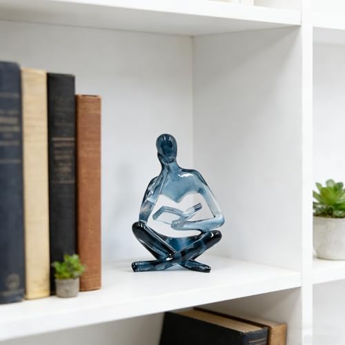 Reading Women Statue, Translucent Blue Resin Thinker Sculptures, Abstract Art Ornament, Modern Aesthetic Figurine Decoration for Home Living Room Bedroom Office Shelf Table Desk Bookshelf Decor - color: Blue, size: Left Hand