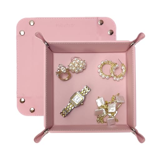 UnionBasic Small Valet Tray, Jewelry Tray for Rings Watches Earrings, Entryway Catchall Caddy for Coins Keys Change, Nightstand Bedside Valet Holder, Trays for Electronic Gadgets, Candy Pink - color: Candy Pink, size: 5.4" x 5.4" x 1.6"