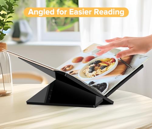 Acrylic Book Stand Large Black Acrylic Book Holder, 12.5" x 9.5" x 5.7", Open Book Holder Stand for Display and Reading Cookbooks, Art Books, Bibles, Magazines - Home and Office (Black, Large) - color: Black, size: Large