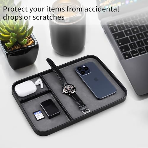 SENEN Leather Tray, Stylish and Organized Multifunctional Tray, for Table Entryway, Premium PU Leather, Catchall Tray for Keys, Watch, Wallet, Jewelry, and More (Black Frame) - color: Black Frame