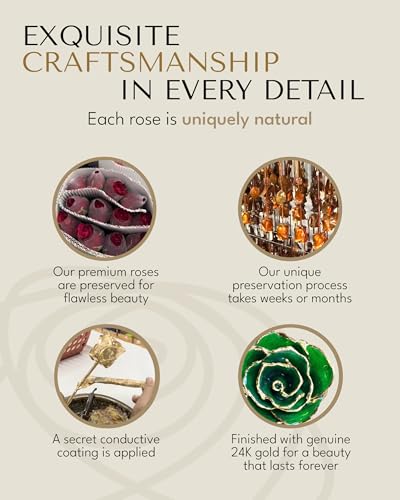 Forever Rose Hand-Dipped in 24K Gold, Emerald-Inspired May Birthstone with Sparkles, Real Rose in Luxury Gold Gift Box & Clear Glass Bud Vase – Perfect Ready to Gift for May Birthday or Any Occasion - color: May Emerald
