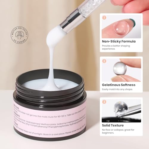 Beetles 3D Gel Nail Art-Snowy Cone 5 in 1 Non-Sticky Hand Extension with Rhinestones & Pearls & Glue Double-Head Pen for Women DIY Salon,White Solid Builder Nail Gel, UV&LED Lamp Cured Needed - color: B1-White Solid Builder Nail Gel