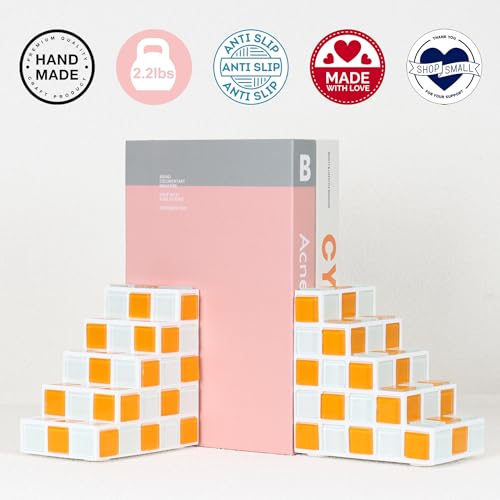 Decorative Bookends for Shelves - Stair Book Ends for Heavy Books - Unique Book Stopper & Holder for Shelves - Modern Home Decor Aesthetic Bookshelf Decor (Orange & White) - color: Orange & White