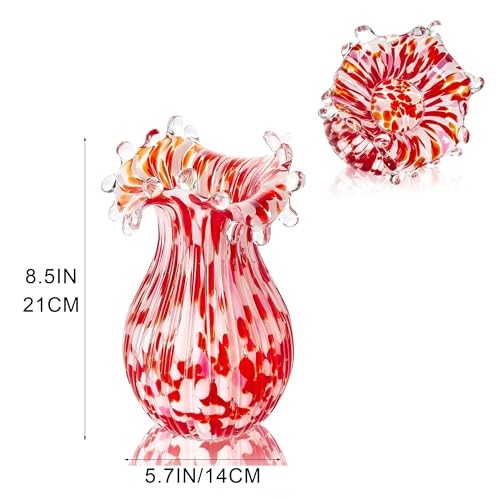 QFkris Hand Blown Glass Vase for Flowers, 8 Inch Red Crystal Bubble Flower Vases for Bouquet Home Decor Decorative Centerpieces, Unique Gift for Mom, Her, Lover - style: Bubble