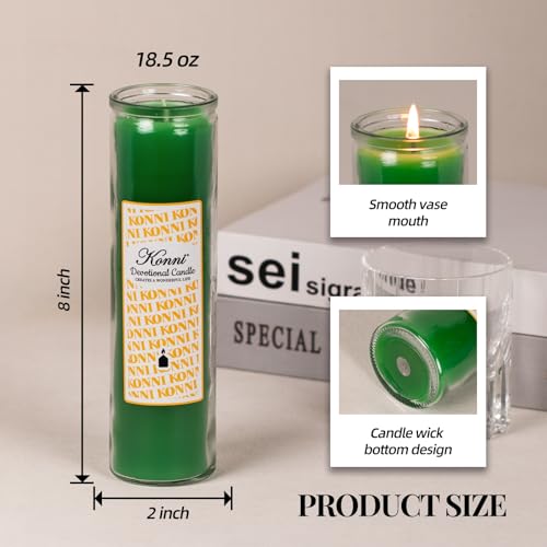 KONNI 2x8 Inch Green Pillar Candles in Glass Set of 3, Devotional Prayer Candle, Unscented Religious Candles, 105 Hours Emergency Long Burning, Ideal for Memorials, Vigil, Blessing - color: Green