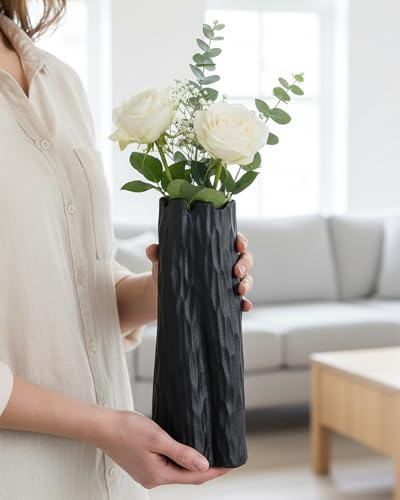 10.7 Inch Matte Black Flower Vase, Organic Nature Shape, OOSTONEE Nordic Modern Style Ceramic Vase, Shelf, Home, Living Room, Coffee Table Centerpiece, Black Vases Home Decor - color: Black, size: Large