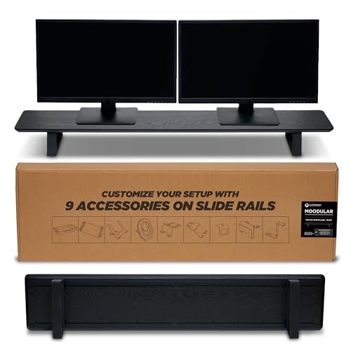 ULTRARM Moodular Wooden Monitor Stand 45.6” (116cm) Large Desk Organizer with Metal Slide Rails for Drawer, Tray, Laptop, Tablet, Phone & Headphones Customizable Riser for Organized Workspace Black