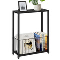 Homleke Narrow Side Table with Magazine Holder, Skinny End Table Perfect for Small Spaces, Space-Saving Design for Living Room, Bedroom, or Office, 7.1" D x 16.9" W x 23.6" H, Black - color: Black - Standard