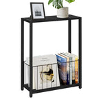 Homleke Narrow Side Table with Magazine Holder, Skinny End Table Perfect for Small Spaces, Space-Saving Design for Living Room, Bedroom, or Office, 7.1" D x 16.9" W x 23.6" H, Black - color: Black - Standard