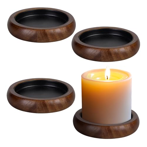 Candle Holder for Pillar Candle Set of 4, Farmhouse Wood Candle Holder, Rustic Wooden Candle Stand, Candles Tray Decorative for Living Room, Table Centerpiece, Brown - color: Brown, size: Set of 4