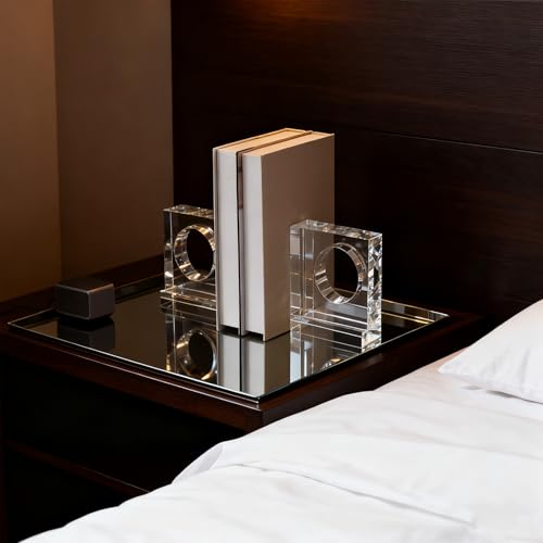 Kitcom Handmade Crystal Bookends Square, 1 Pair of Decorative Tabletop Bookends for Office, Home, Desk - color: Clear