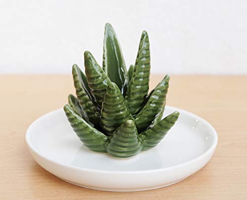PUDDING CABIN Aloe Ring Holder,Cactus Ring Dish,Jewelry Holder Trinket Tray for Rings Earrings Necklace Organizer,Bridesmaid Christmas Birthday Gift for Women Girls - style: Aloe
