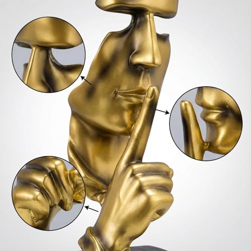 1 Piece Modern Silence Sculpture, Abstract Face Statue for Home Decor, Golden Silence Figurine for Living Room, 27cm Resin Art Piece