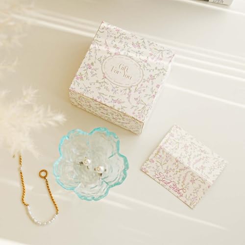 Light Blue Flower Jewelry Ring Dish Tray,Decorative Glass Trinket Dish,Room Decor Aesthetic, Modern Accent Tray for Vanity (Light Blue) - color: Light Blue