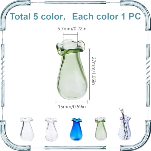 5Pcs Mini Flower Vase 1" Miniature Bud Vases Cat Whisker Vase for Micro Landscape Accessories Decorations Flowers Bud Succulent Holder Tiny Glass Vase DIY Ornament Table Festival Decor