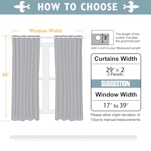 ChrisDowa Small Window Curtains 40 inches Long for Bedroom - Grommet Short Thermal Insulated Room Darkening Curtains for Kitchen (2 Panels, Pink, 29 x 40 Inch) - color: Pink, size: 29"W x 40"L (Pack of 2)
