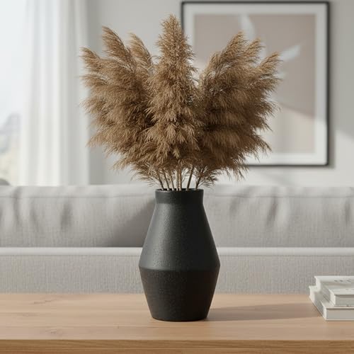 1pcs. Black Vase for Home Decor Table, Living Room, Entryway Ceramic Geometric Wide-Mouth for Flowers Textured Matte Unglazed Pottery - Black Height 9.41 in/Width 6.1 in/Opening 3.66 in - color: Black, size: 10 inch