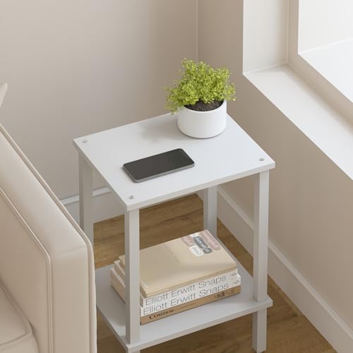 TUTOTAK End Table, Side Table, Nightstand, 2-Tier Storage Shelf, Sofa Side Table for Small Space, Living Room, Bed Room V1TB01BW034 - color: Pure White