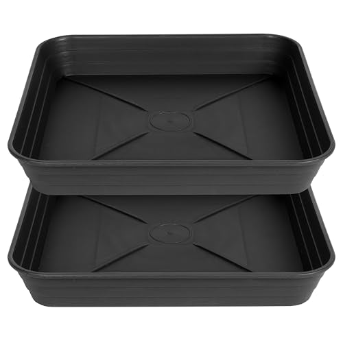 2 Pack Square Plant Saucer Tray 14 inch, Heavy Duty Plastic Plant Saucers for Indoors Outdoor, Flower Plant Drip Trays for Pots, Square Seed Starting Tray, Seedling Growing Trays - color: Black, size: 14"-2 Pack