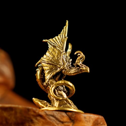 CHOVY Majestic Demon Dragon Perched on Rock Wings Spread - Handcrafted Retro 100% Solid Brass-Ideal Home Decor Desk Ornament Collectible Artwork Office Accent Artistic Scene Decoration - style: Demonic Dragon