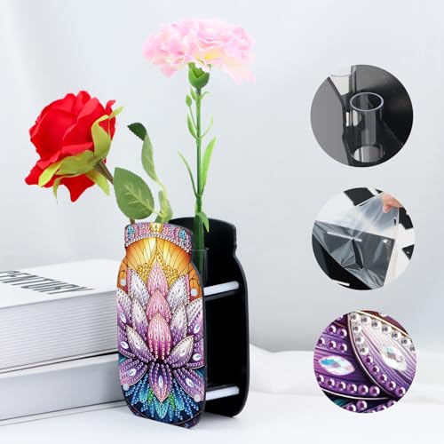 5D Diamond Painting Kit Vase, DIY Lotus Flower Diamond Art for Adult Beginners Acrylic Special Shaped Double-Sided Vase Handmade Crafts, Suitable for Home Living Room Desktop Decoration - color: Lotus Flower