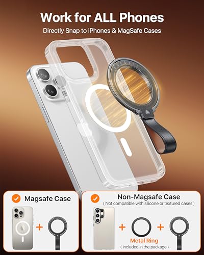andobil [2026 Premium Leather] Magnetic Phone Grip for MagSafe [Longest Durable] Adjustable Phone Ring Kickstand with Leather Loop Compatible with MagSafe Accessories&iPhone 17/Air/16/15 Pro Max Black - color: dark black