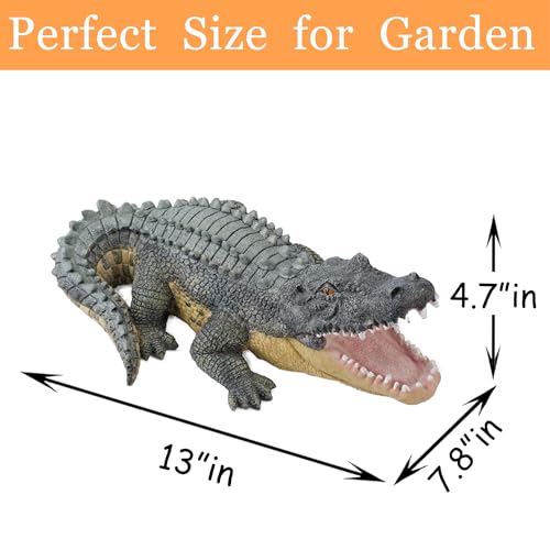 Teaeeno Garden Alligator Outdoor Decor, Crocodile Sculpture for Stuff Pond Decor, Florida Alligator Sculpture for Yard Art, Realistic Wild Animal, Reptile Figure, Florida Alligator, Perfect for Man - color: Green
