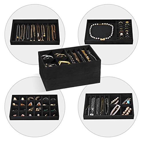 ProCase Stackable Jewelry Organizer Trays for Drawers, Jewelry Drawer Inserts Container Display Case Storage for Earring Necklace Rings Bracelet with Removable Dividers -Allblack, 4 Layers - color: Allblack, size: 4 Layers