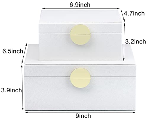 HofferRuffer Faux Leather Jewelry Boxes, Decorative Boxes Storage Accessory Organizer with Gold Hardware Decor, Classic Vegan Leather Set of 2 Pieces (White) - color: White
